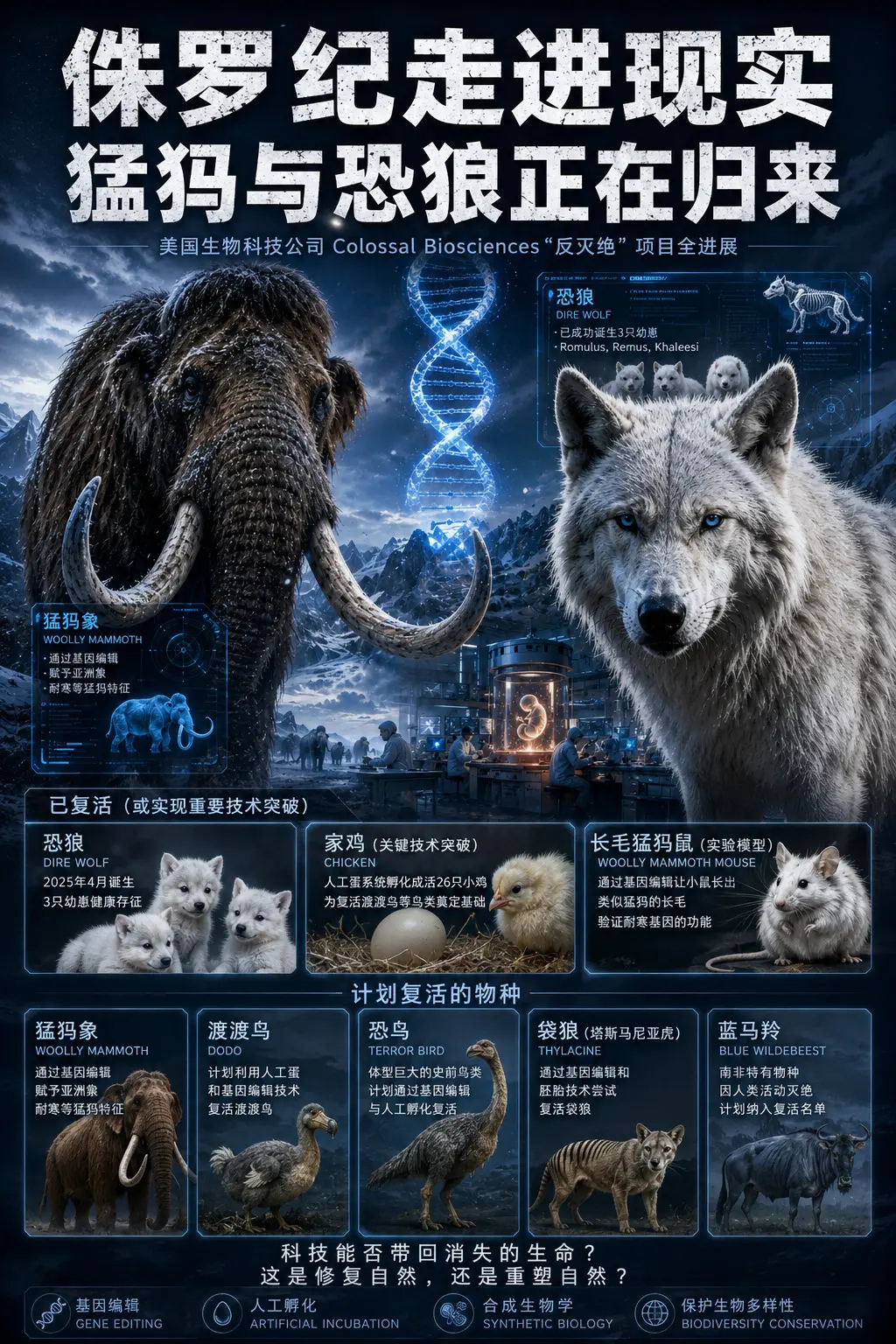 侏罗纪走进现实 猛犸与恐狼正在归来。1993年，《侏罗纪公园》让人们第...