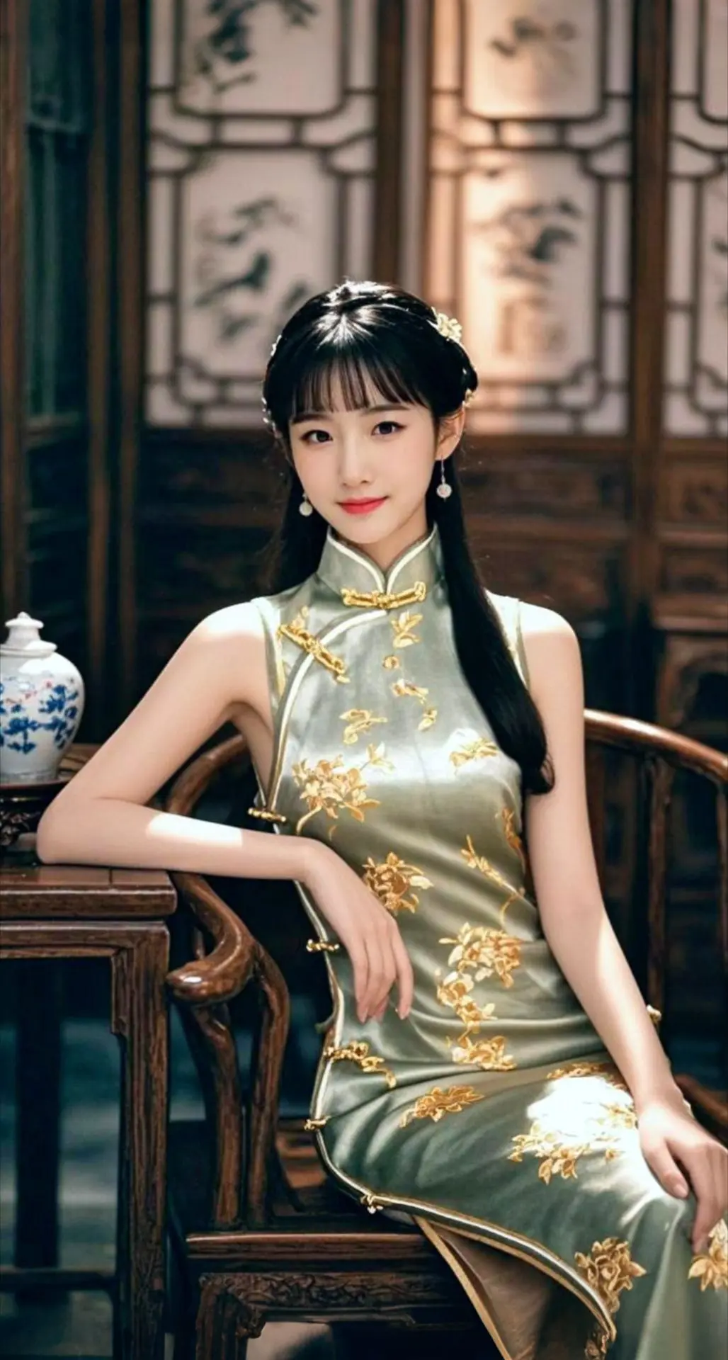 AI扩图 AI中式旗袍照