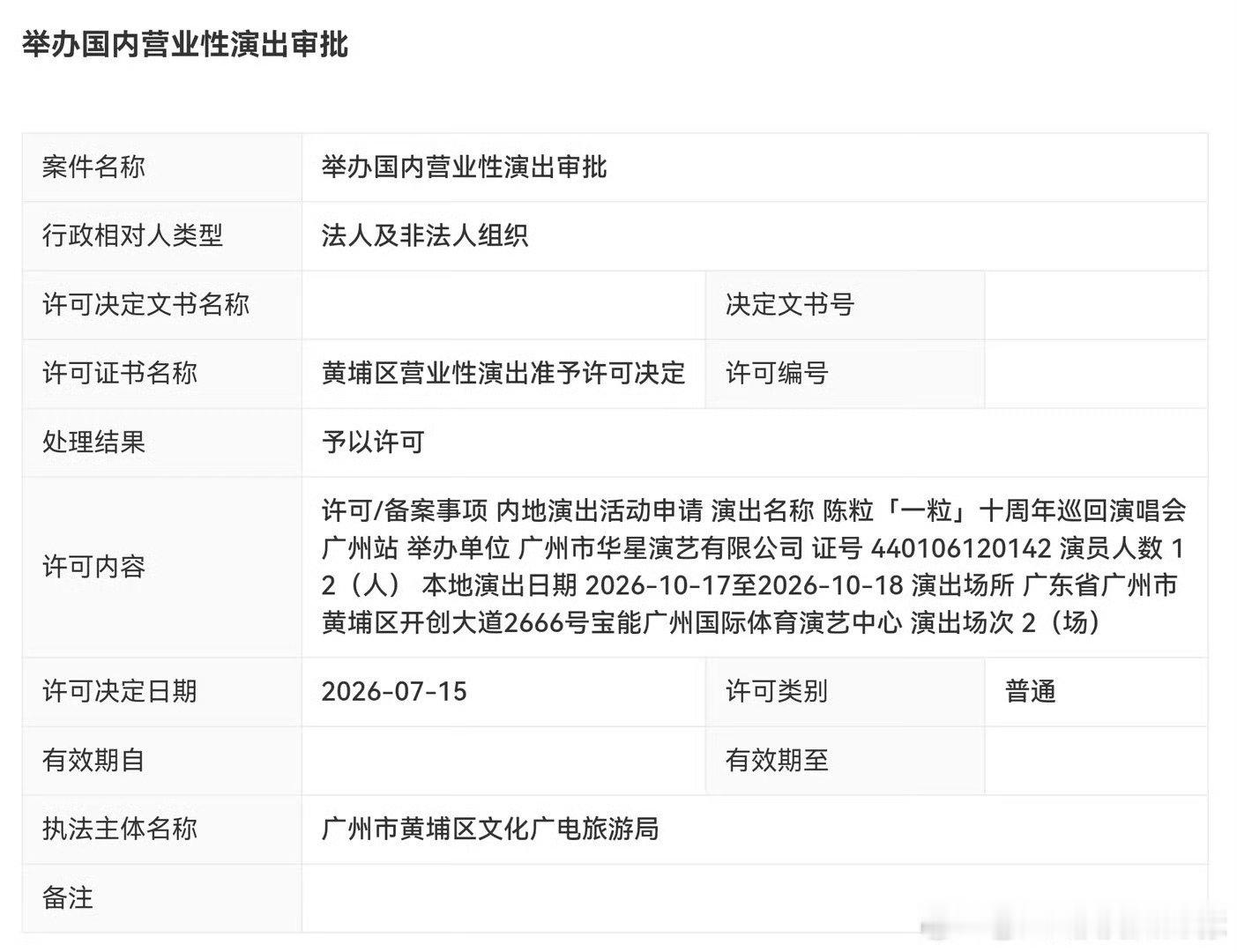 陈粒广州演唱会定档 审批顺利通过✨  微尘为粒，山海赴约。陈粒《一粒》十周年巡回