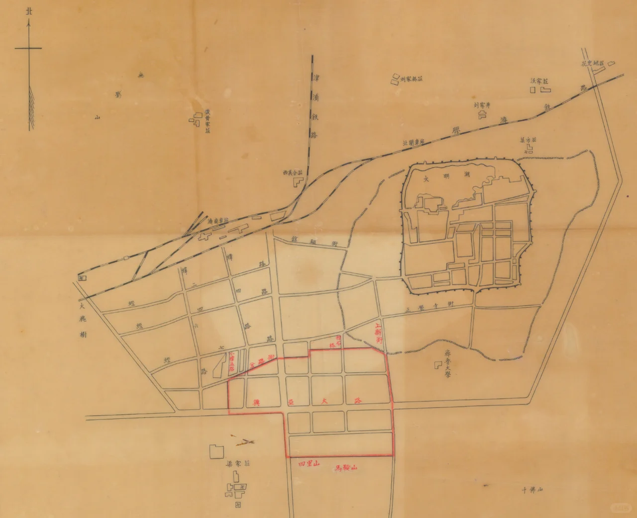 1933年济南市新市区建设区域图