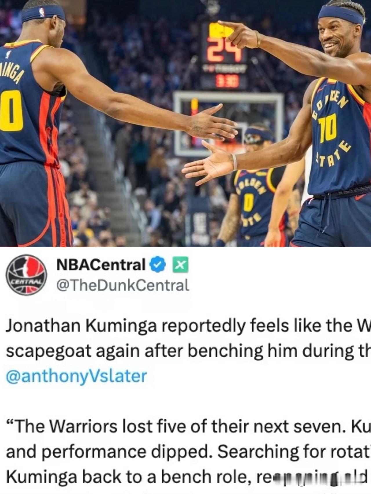 矛盾又起？库明加自认勇士战绩连败替罪羊？
或许出于战术安排需要、或是真的对库明加