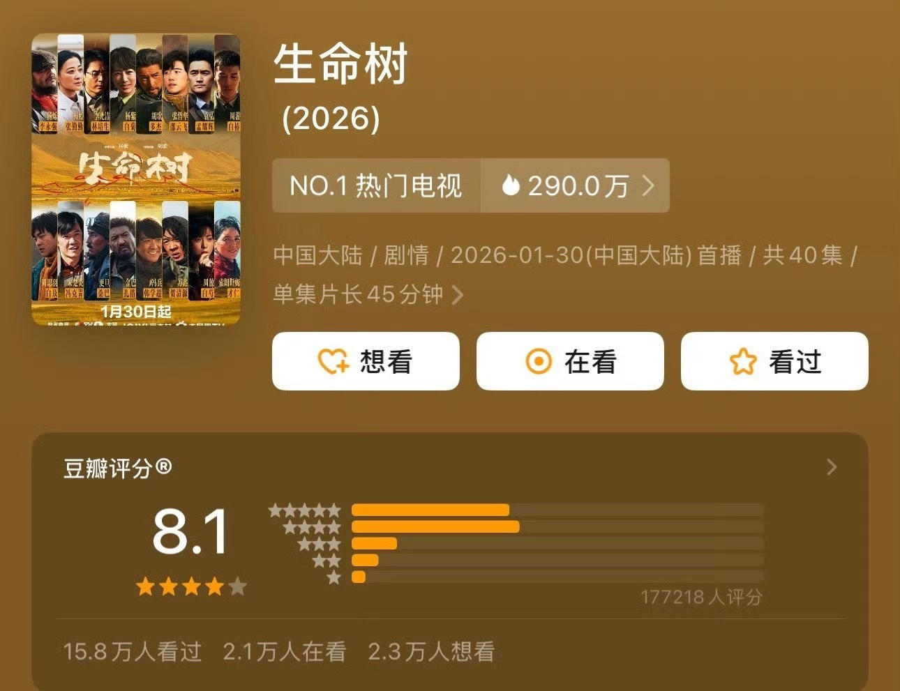 杨紫胡歌生命树豆瓣开分8.1，这个分数合理吗高了还是低了？ 