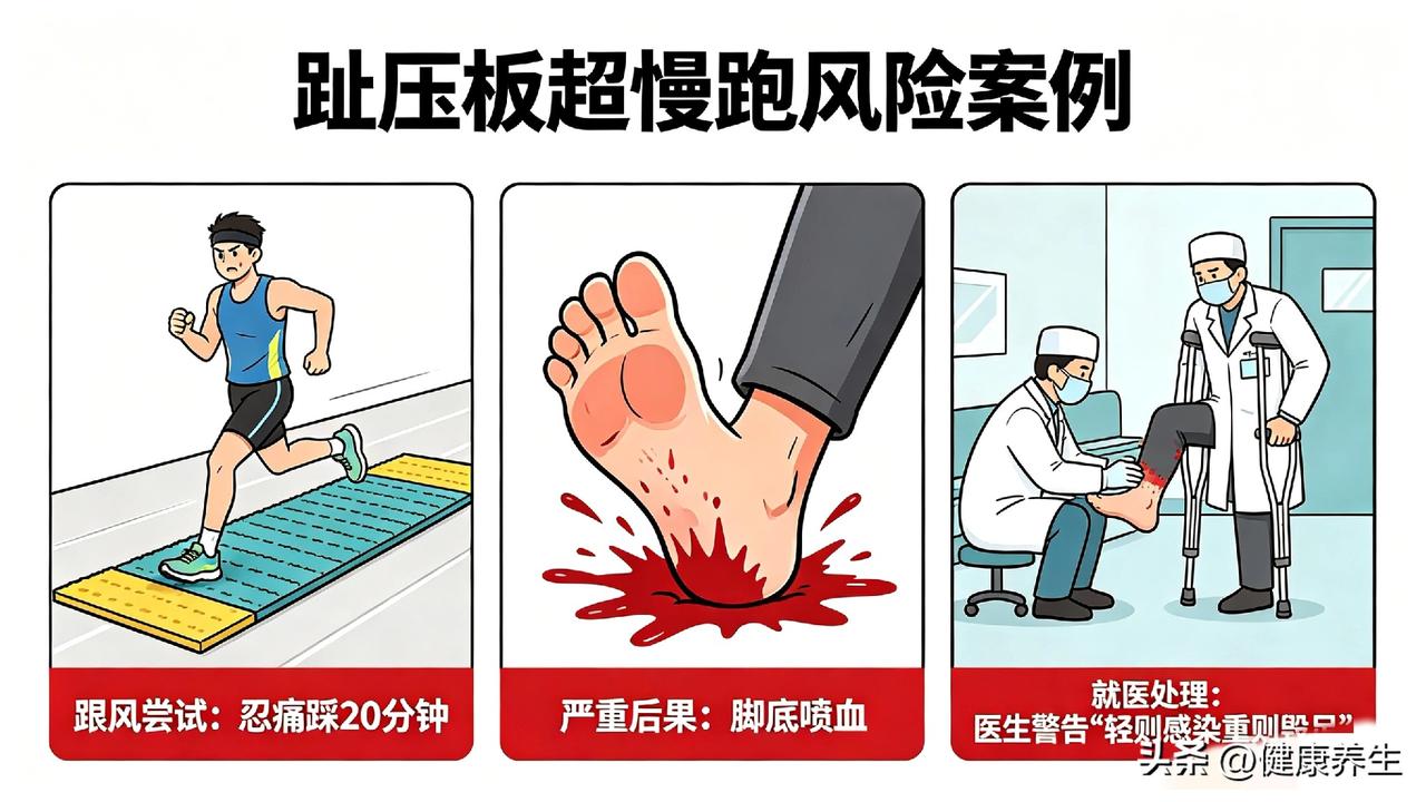 上海一网友跟风“趾压板超慢跑”，忍痛踩了20分钟，脚底直接喷血，最后拄拐去医院。