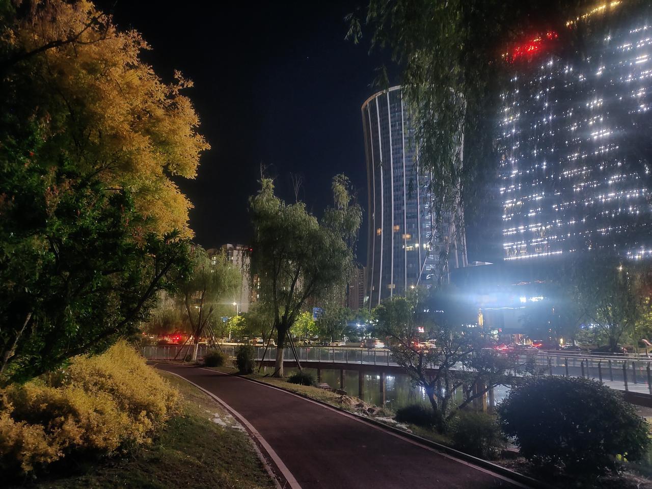 夜晚漫步在城市公园，感受灯火阑珊的浪漫。✨🏙️🌙