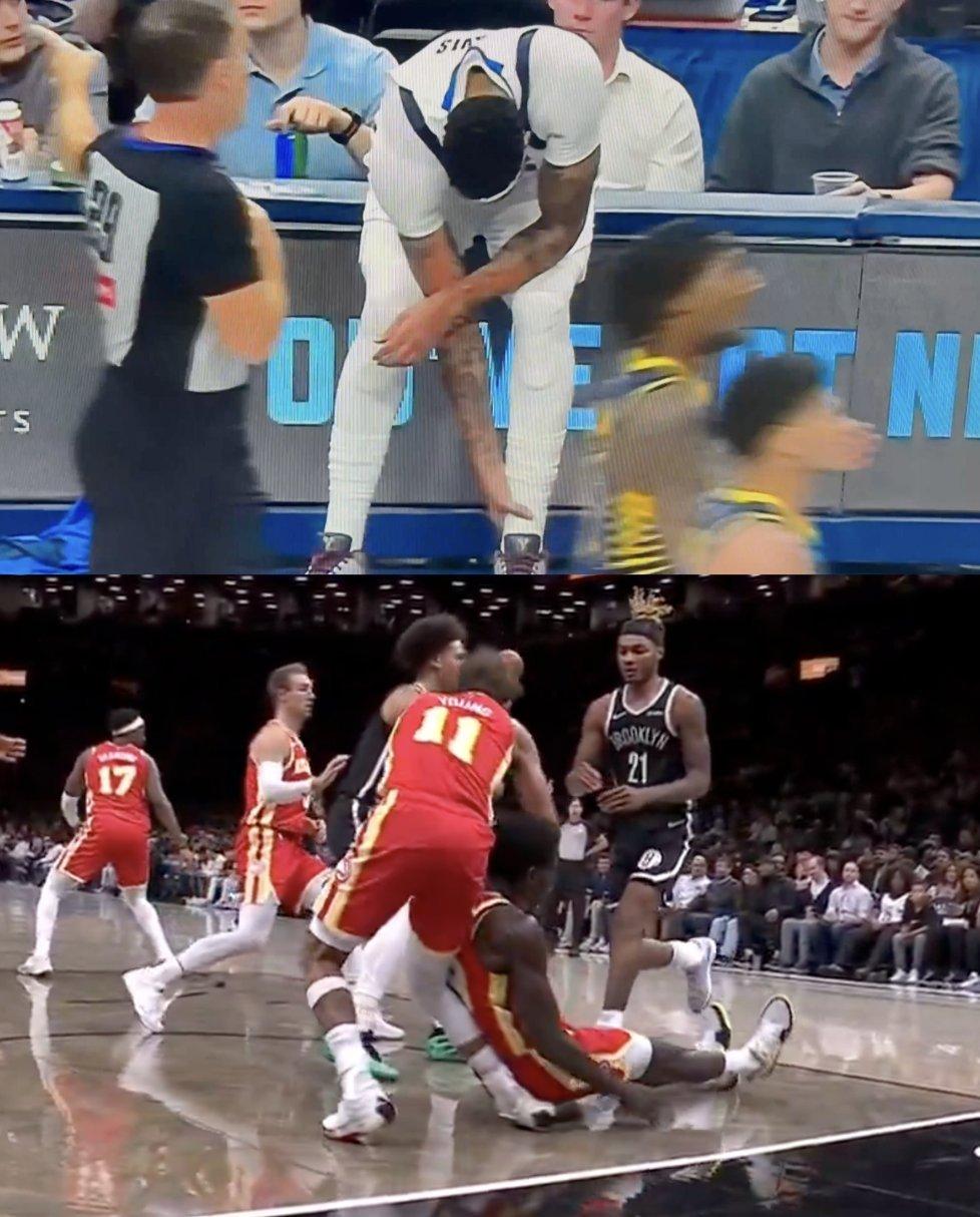 特雷·杨将接受膝盖的MRI检查浓眉今天也伤退，左小腿下部酸痛（赛前他就被列为双侧