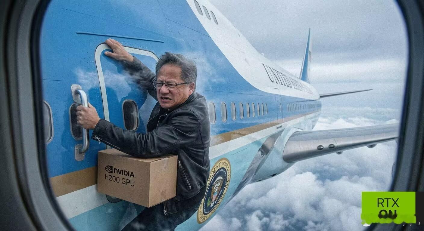🤣英伟达CEO黄仁勋和美国空军一号专机。马斯克黄仁勋抵京画面