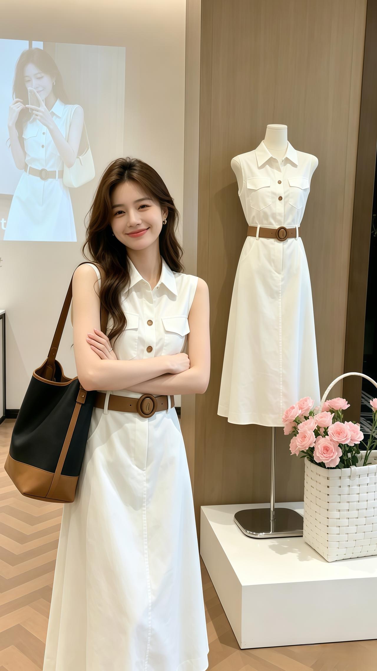 韩系通勤ootd 温柔白色连衣裙 气质小白裙 一周不重复穿搭 韩系穿搭