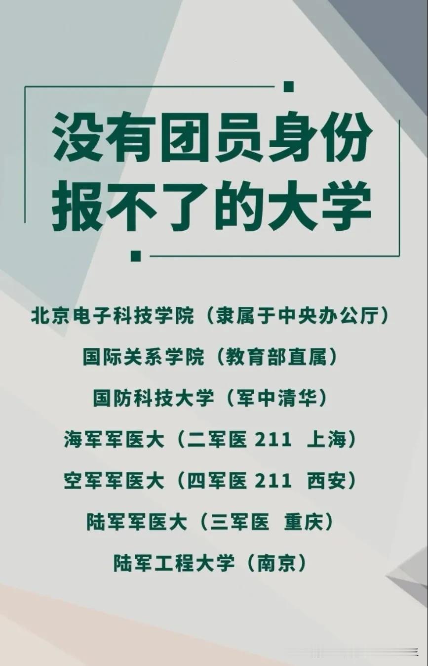 按院校招生章程，以下院校非团员不可报考。