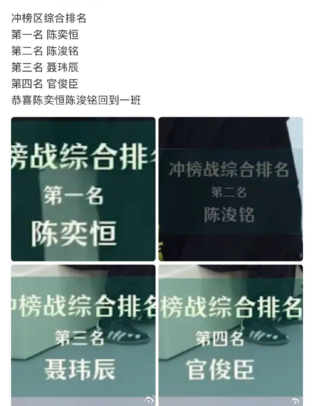tf四代冲榜一班综合排名 陈浚铭陈奕恒冲榜成功 陈浚铭陈奕恒回一班 