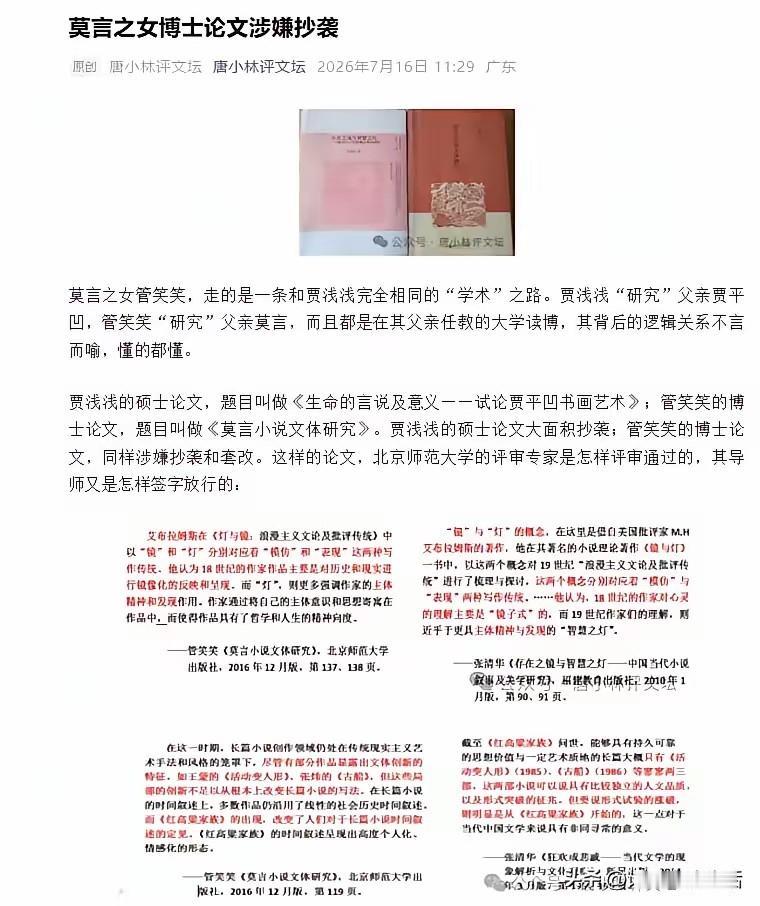 贾浅浅被拉下神坛后，莫言之女管笑笑又成为下一个举报目标，学术整治的飓风在文二代中
