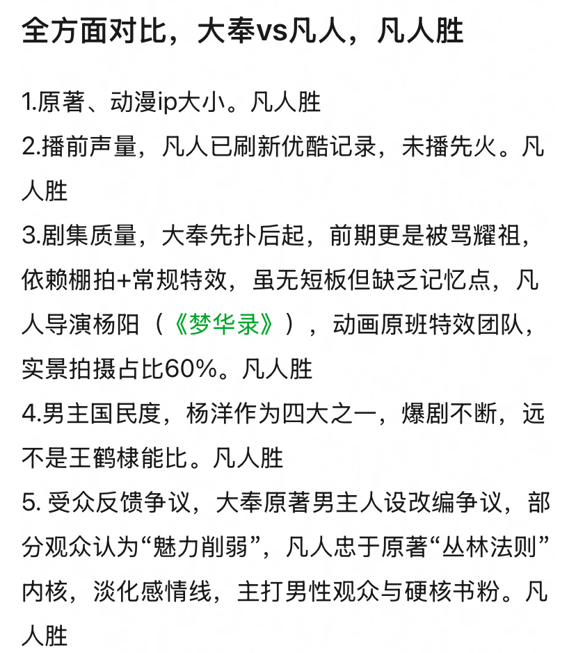电视剧《凡人修仙传》和《大奉打更人》的全方位对比，照这情况，应该开播不会差。 ​