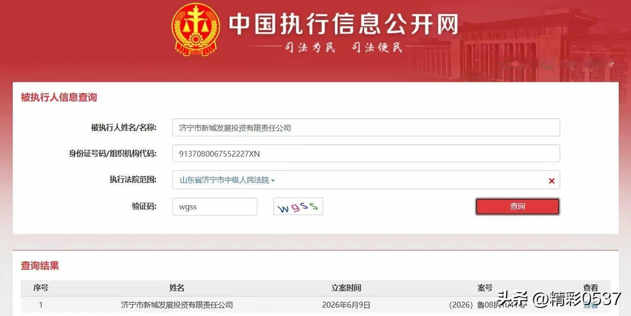 【济宁新城发展投资被执行 3378万引监管追问】据中国执行信息公开网消息，近日济