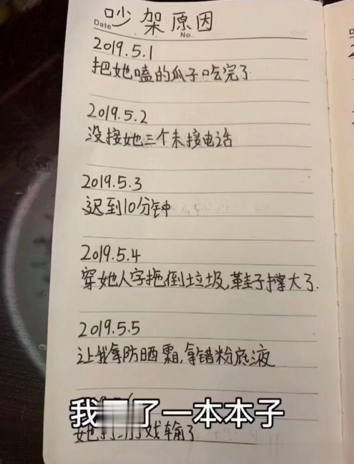 网友记录女朋友和他吵架的原因 ，可以说是很用心了 ​​​