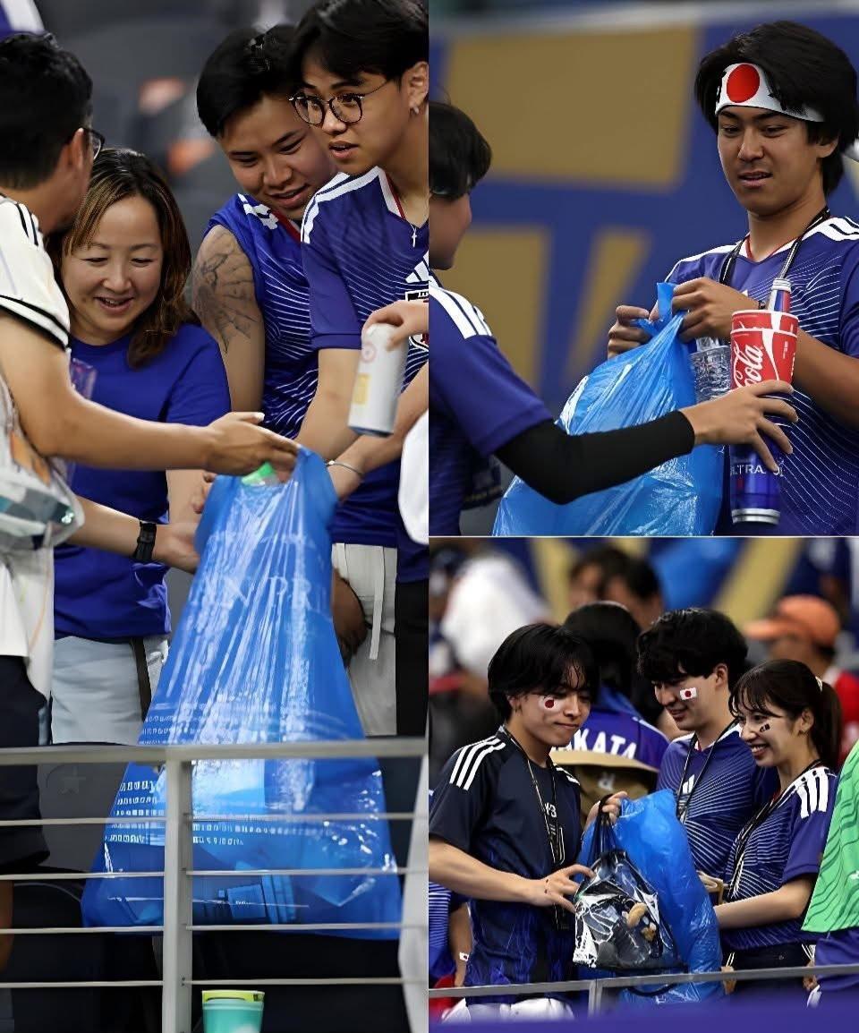 日本球迷在世界杯赛场收垃圾的行为，被日本妹纸们骂翻天了。
妹纸们说这些男的在家不