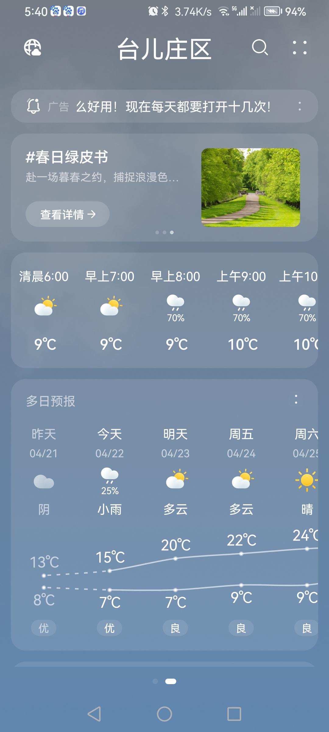 三月初六的天气预报“小雨”，从昨天晚间到今天上午下起了雨。气温7—15度
