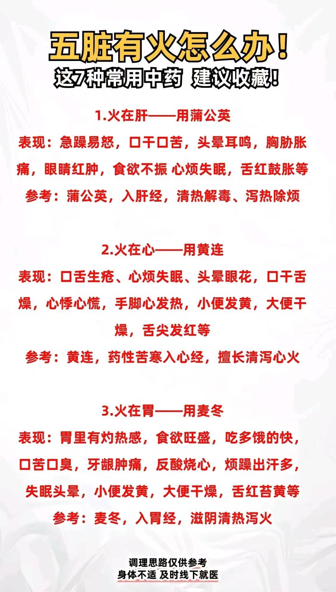 五脏有火怎么办！这7种常用药，建议收藏！
#中医##中药##健康科普##涨知识#