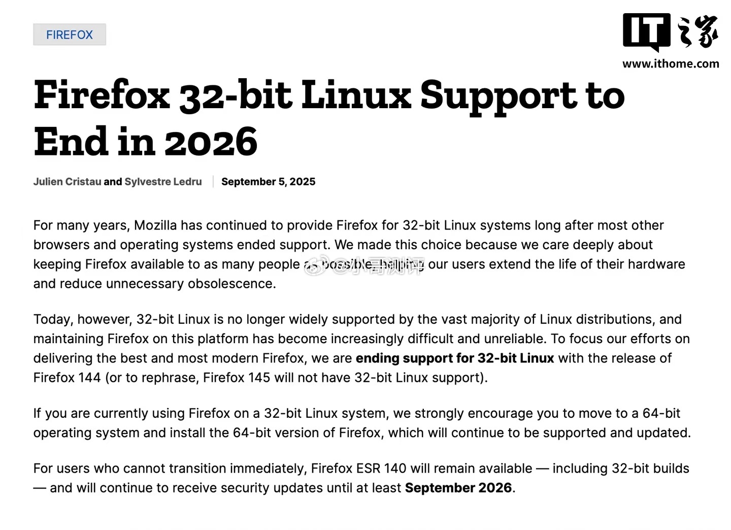 Mozilla：Firefox 火狐浏览器将于 2026 年 9 月停止支持 3