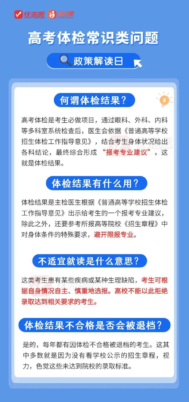 🎯历年高考体检结果是高校录取时不可或缺的重要参考依据
⚡ 部分高校或特定专业，