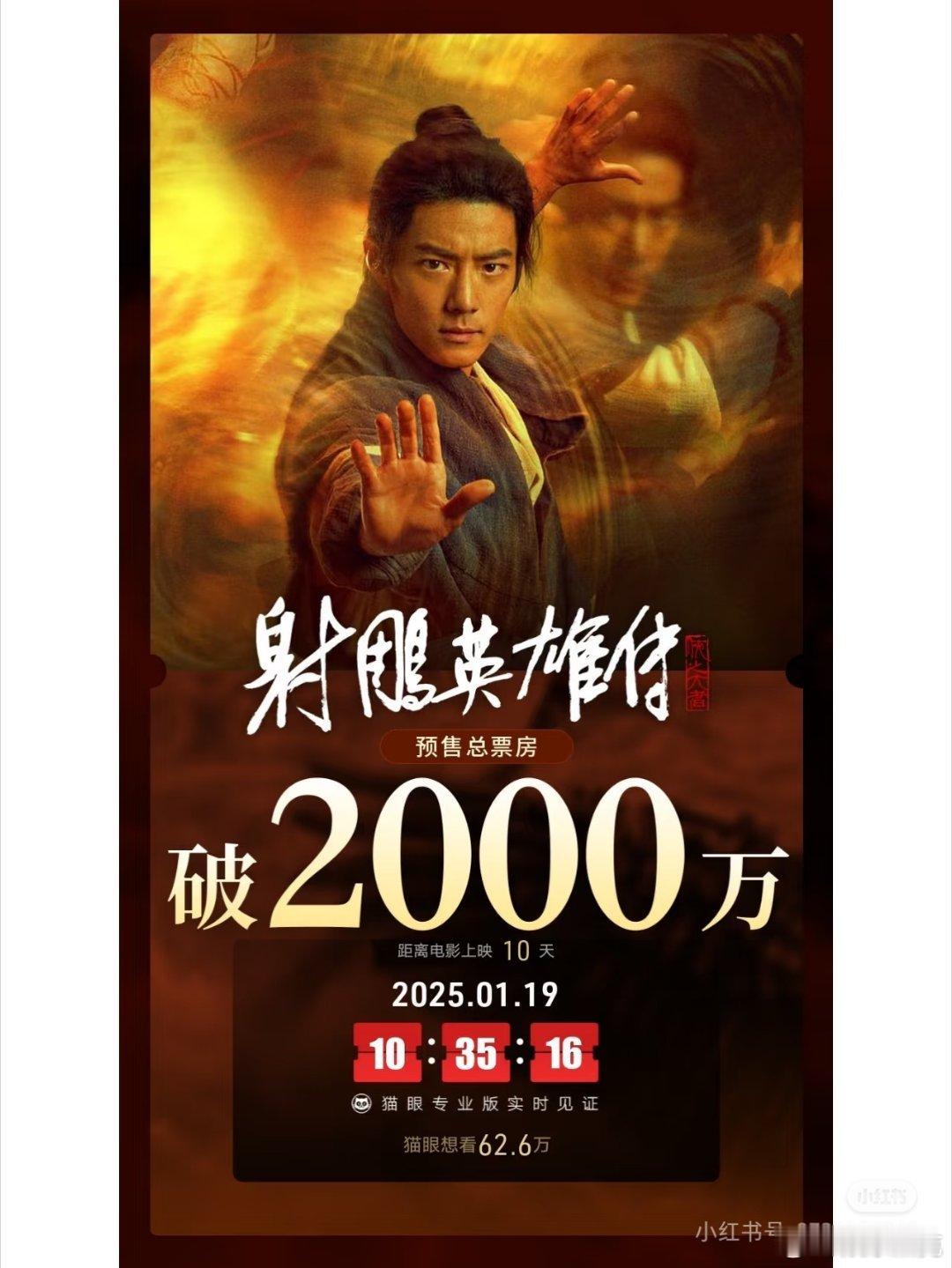 肖战主演的《射雕英雄传侠之大者》预售票房成功突破 2000 万，达成史上最快 2