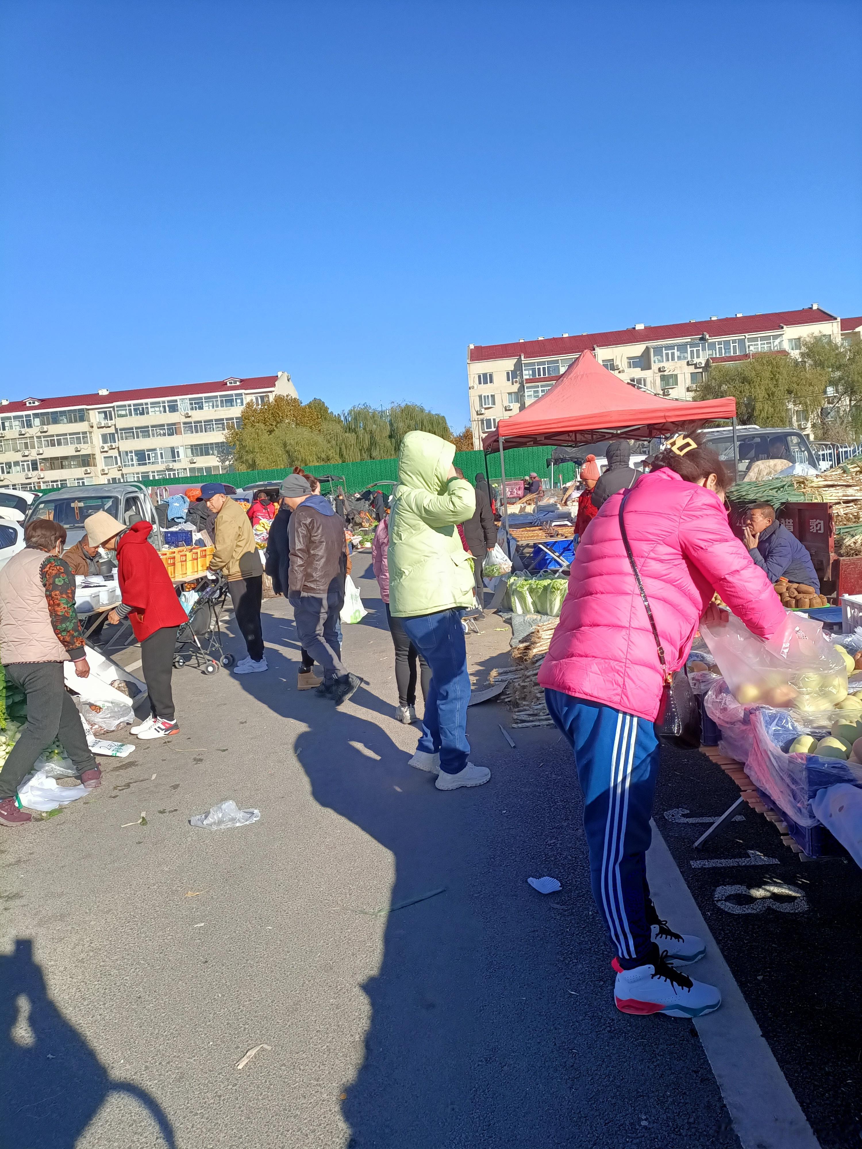#赶集# 今天天气真是好，沐浴着初冬的暖阳赶大集！各种鲜豆角10元一袋，白萝卜芹