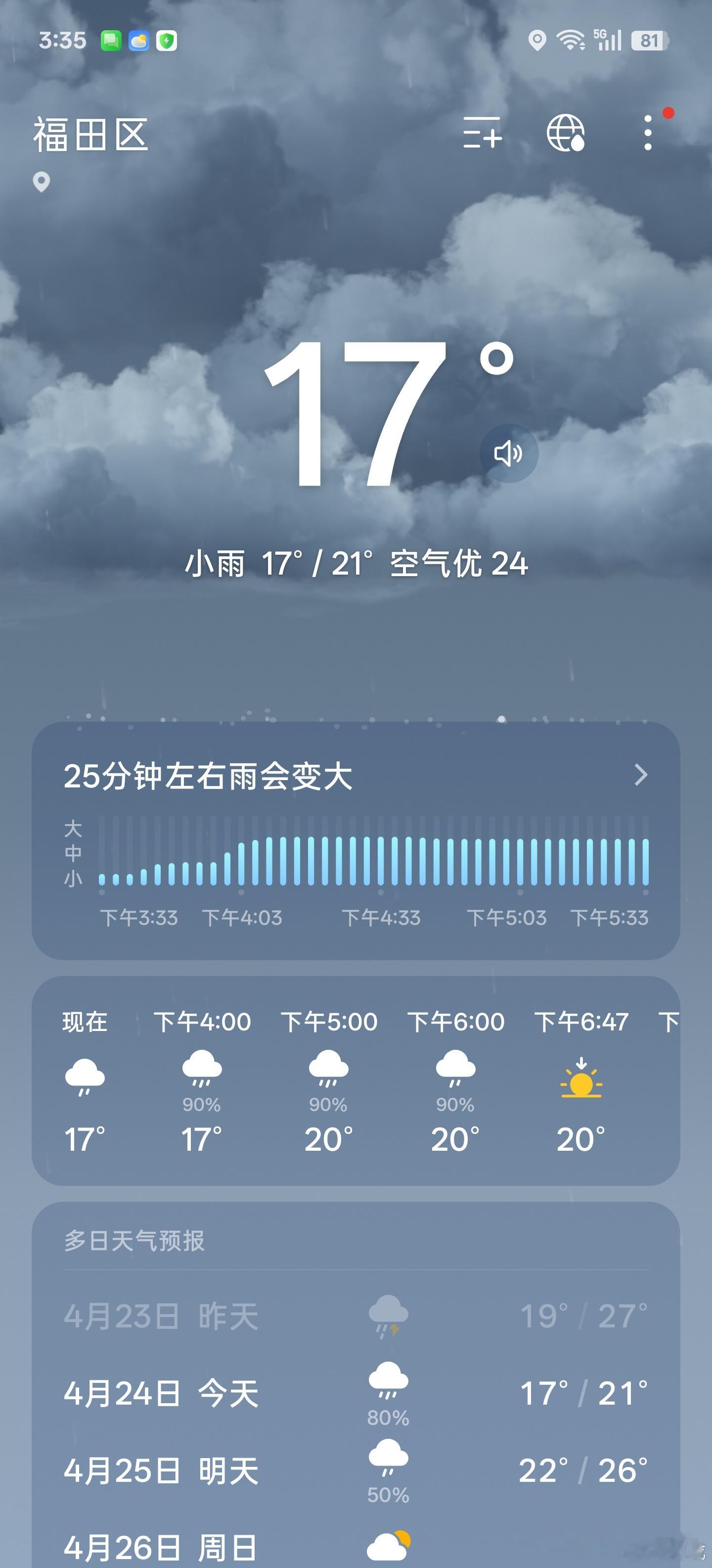 深圳一下又从夏天变秋天了 