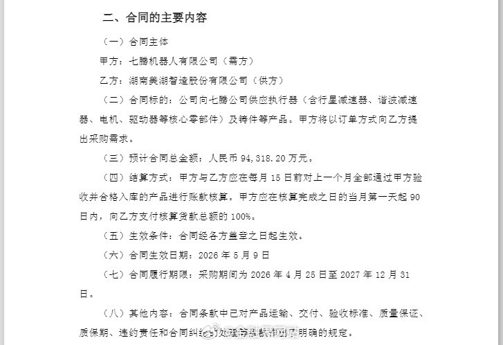 【斩获具身智能订单后却遭问询！美湖股份，股价巨震！】 美湖股份官宣签下9.43亿