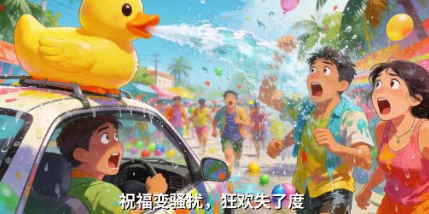 云南泼水节惊现“喷水车”！车主改装水枪沿街“扫射”，路人遭小鸡“袭击”
车顶站着