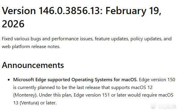 微软宣布 Edge 浏览器将终止支持 macOS Monterey 系统，苹果 