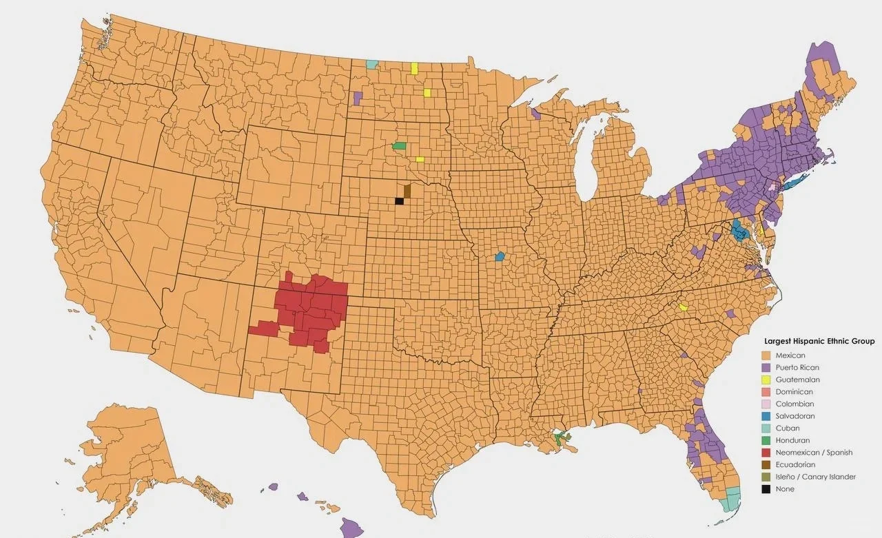 美国各县最大的西班牙裔族群