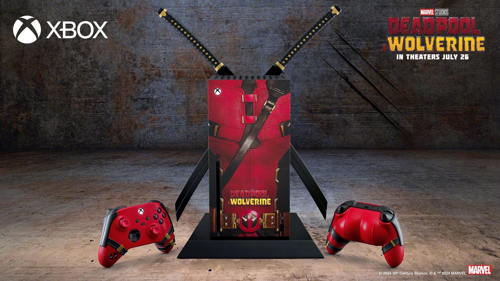 Xbox推出《#死侍与金刚狼# 》联名款主机（非卖品），手柄特别还原了死侍的翘臀