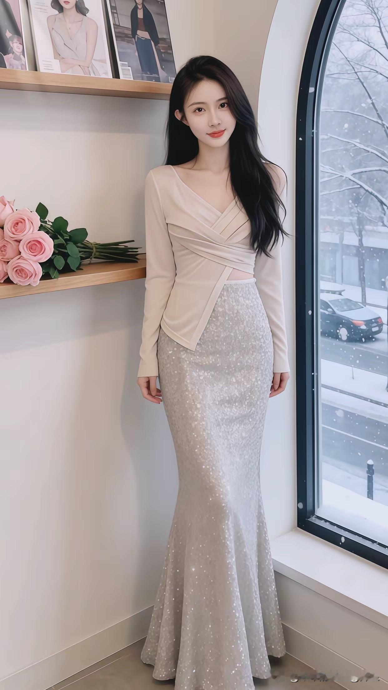 美女在服装店试长裙，
大家说哪套最好看？
服装店试衣服