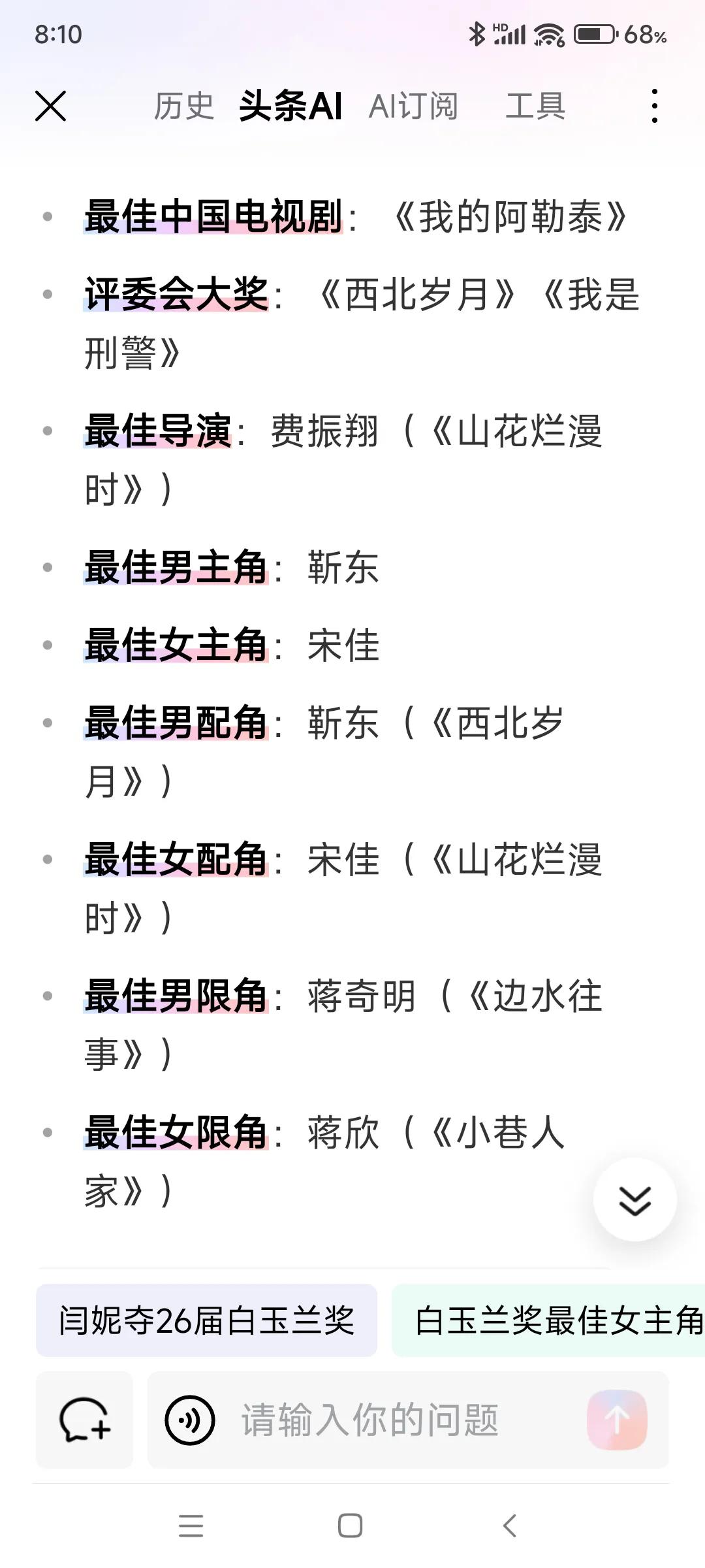 昨晚第30届白玉兰奖获奖名单公布了，获奖电视剧你看过吗？获奖演员你熟悉吗？他们的