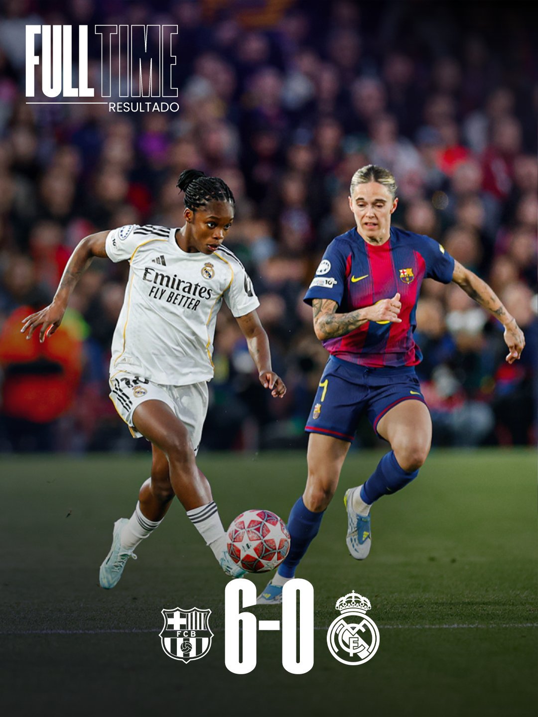 皇马女足两回合总比分2-12巴萨女足，被淘汰出局。😬女足欧冠1/4决赛hala