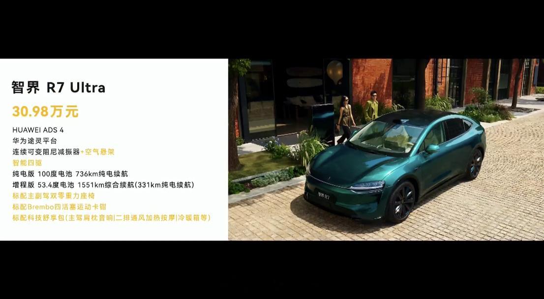 智界及问界秋季新品发布会 智界 R7 Ultra：- 30.98 万元。智界r7