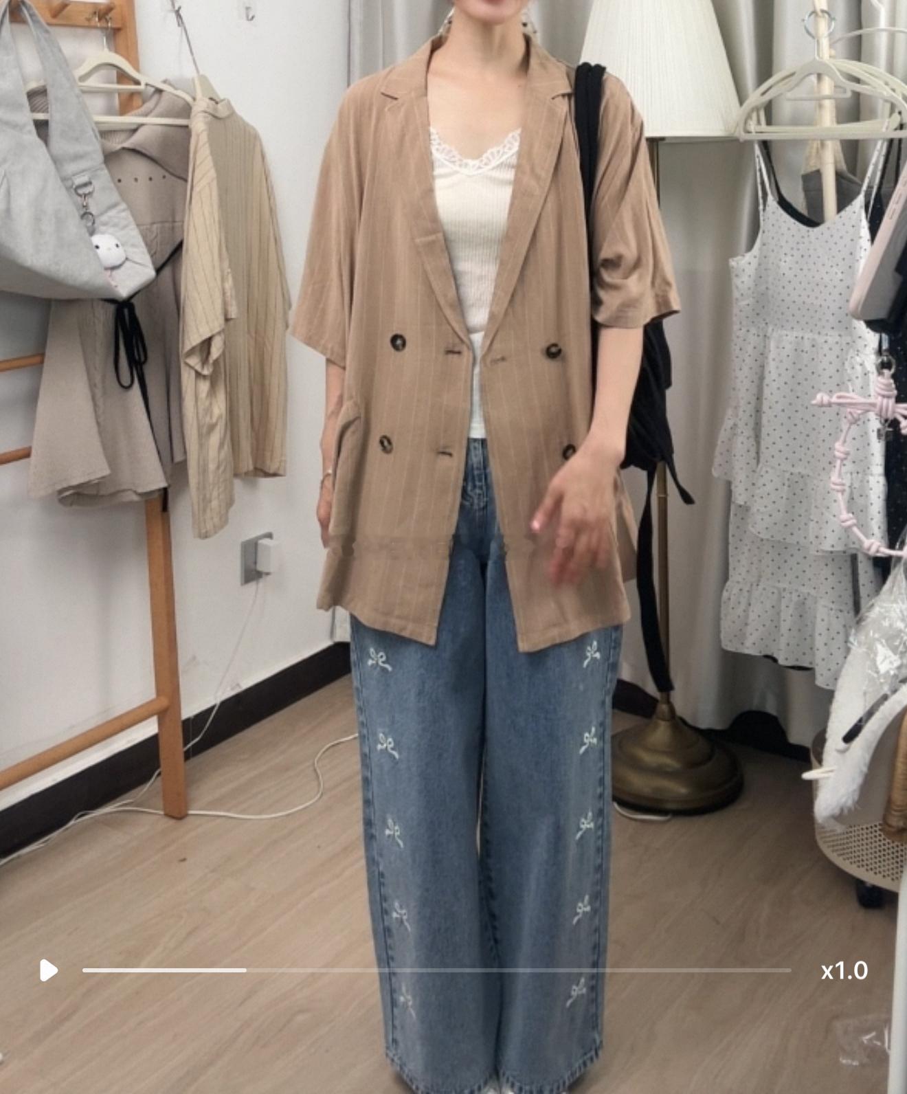 盐系麻混条纹开衫，超适合通勤，宽松百搭，上身冰凉凉的感觉!最后两件! 