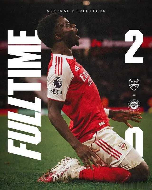英超第14轮，阿森纳主场2-0击败布伦特福德，至此，阿森纳本赛季主场10胜1平保