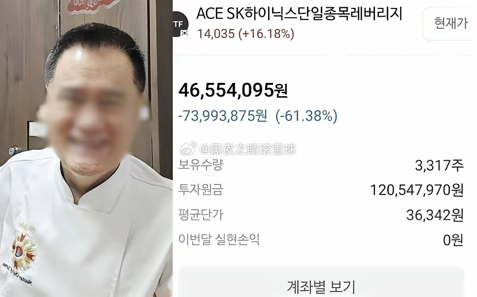 韩国股神消亡史韩国厨师吕先生，上个月还晒着翻倍的账户，这个月就只剩3万美元了。这