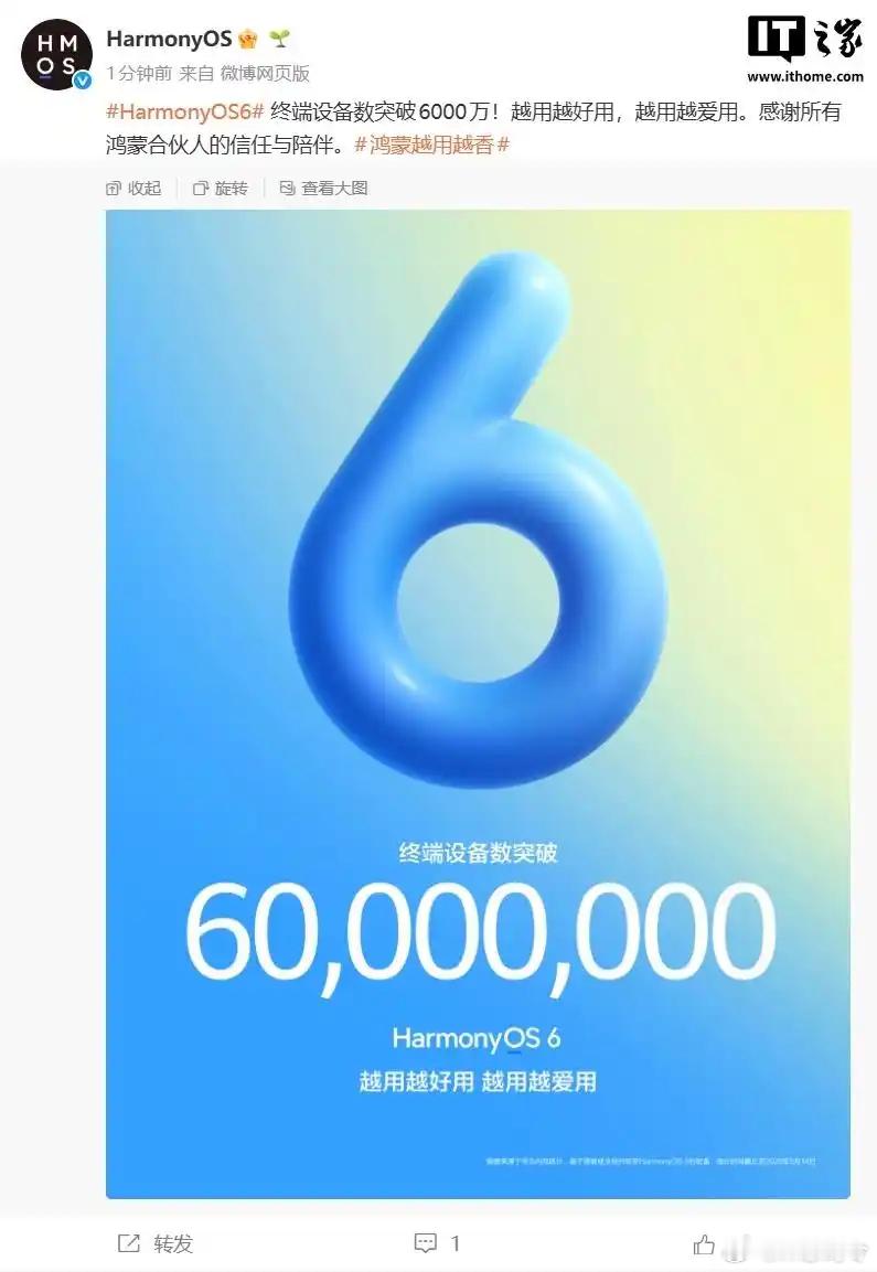 鸿蒙6终端设备数突破6000万3月23日鸿蒙 HarmonyOS 5 / Har