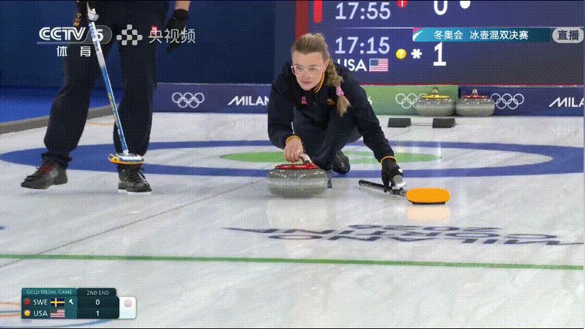 【奥运决赛】瑞典队神壶 瑞典第二局兑现后手2分，美国1-2瑞典 这一壶几乎是利用