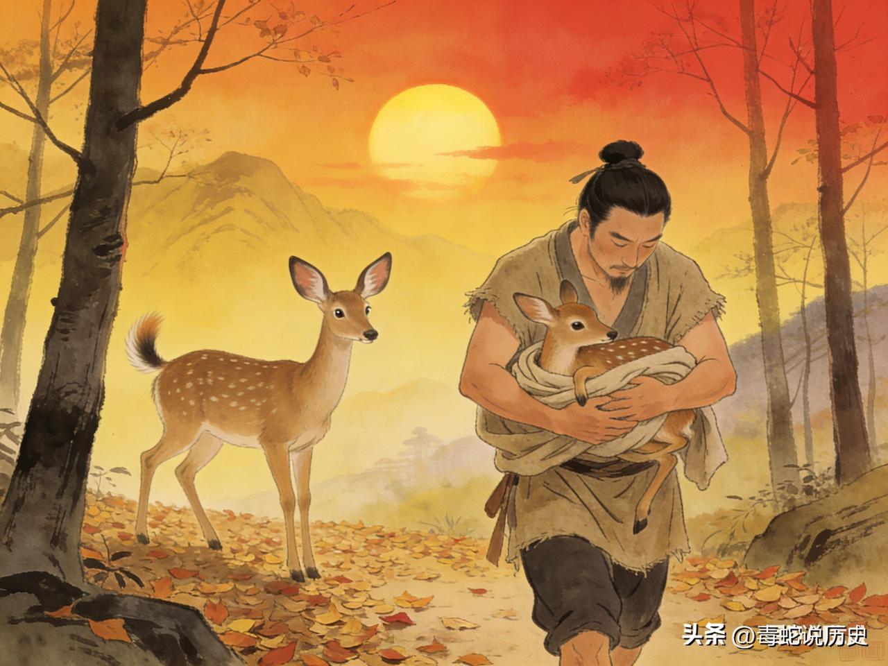 鲁国大夫孟孙猎了头小鹿，不料被仆人秦西巴放生了，孟孙大怒赶走了仆人，故事的结局却