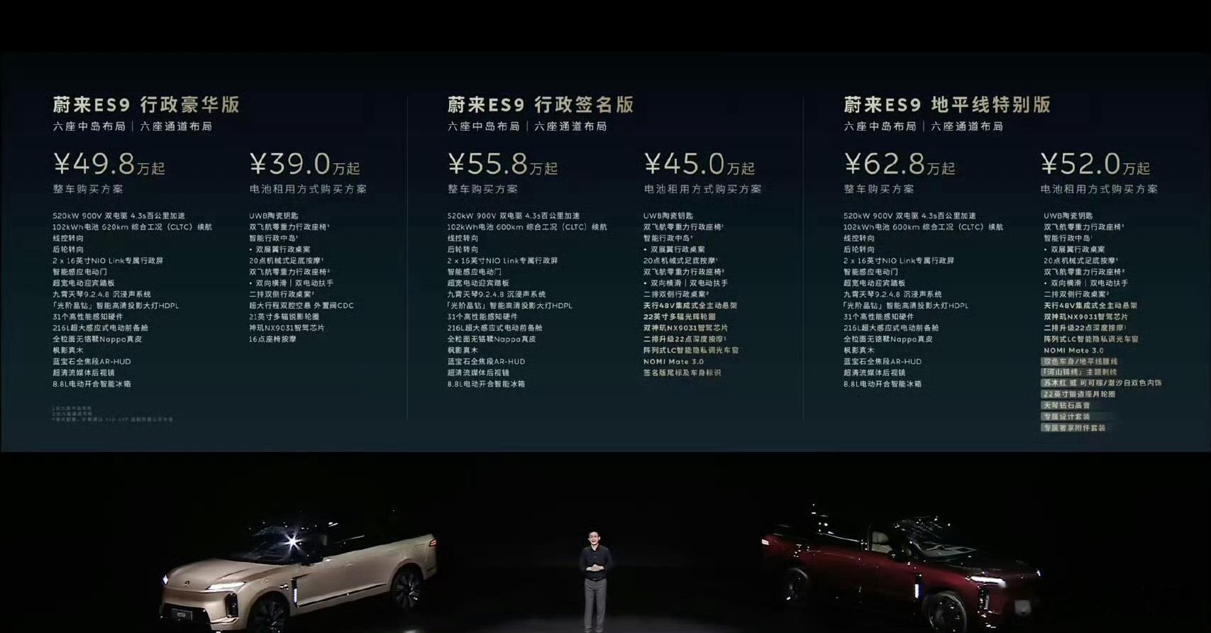 蔚来ES9售价蔚来ES9入门版买断49.8万起，Baas一下39万，这个价格简直
