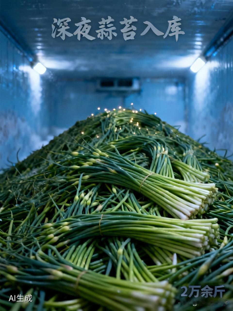 前天夜里，牛四老板那儿又要往冷库卸二万多斤新蒜苔。蒜苔是一小把一小把装卸的，进库