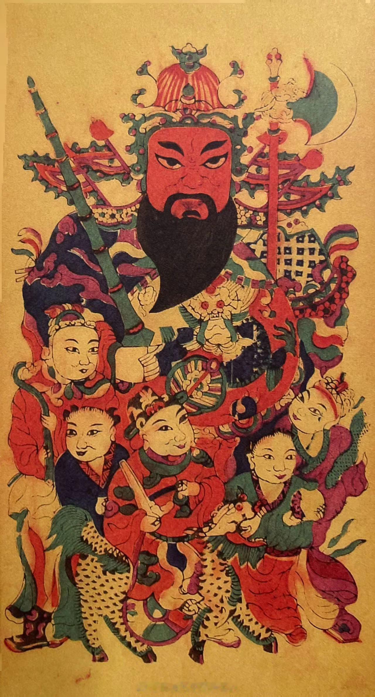 #上海小校场年画# 五子门神『尉迟恭』清末对屏 彩色套印门神秦琼、尉迟恭的造型区