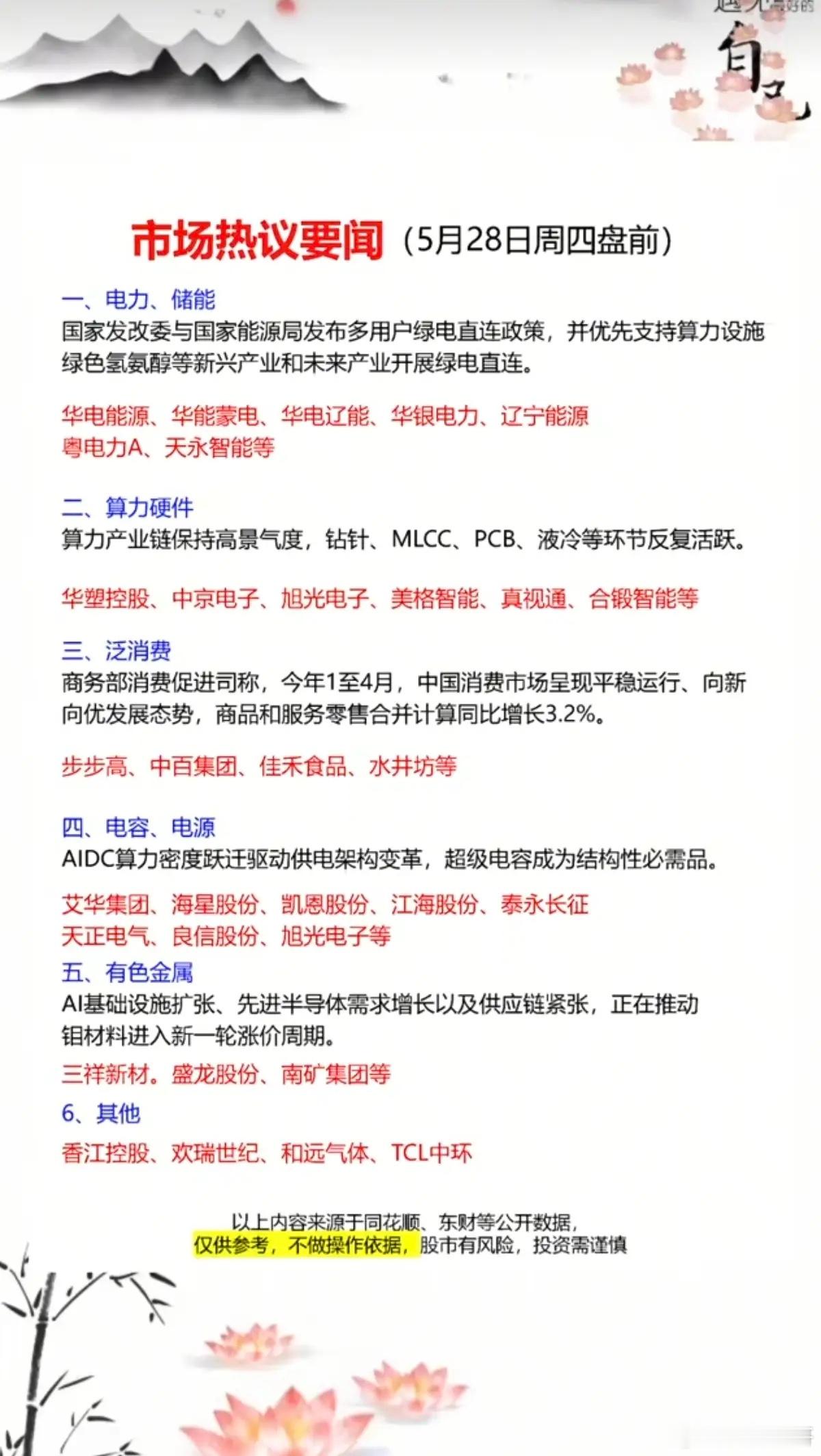 5.28周四  财经热点+要闻汇总！1.电力+储能2.算力硬件3.大消费（白酒，