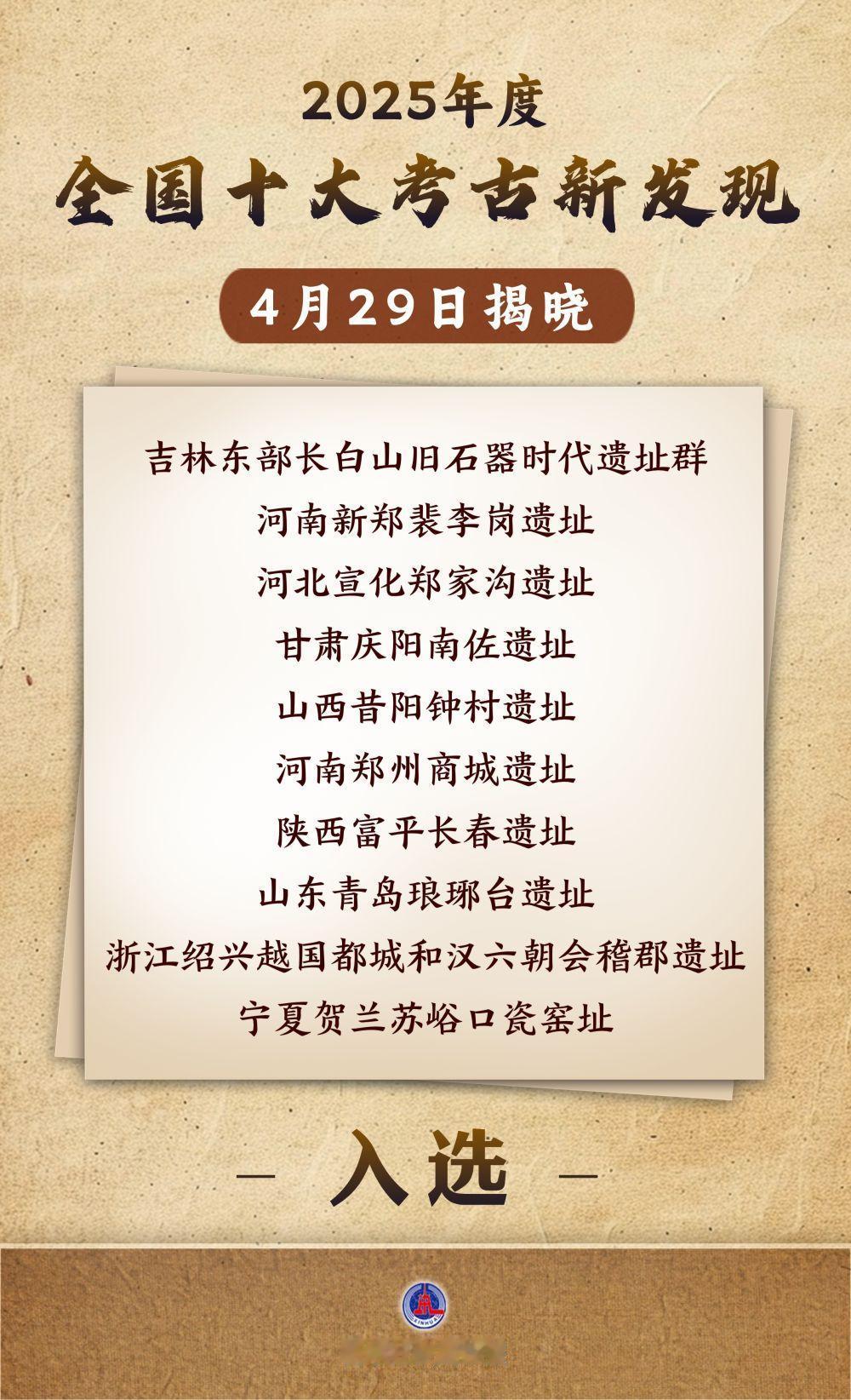 【2025年度全国十大考古新发现揭晓】
4月29日，2025年度全国十大考古新发