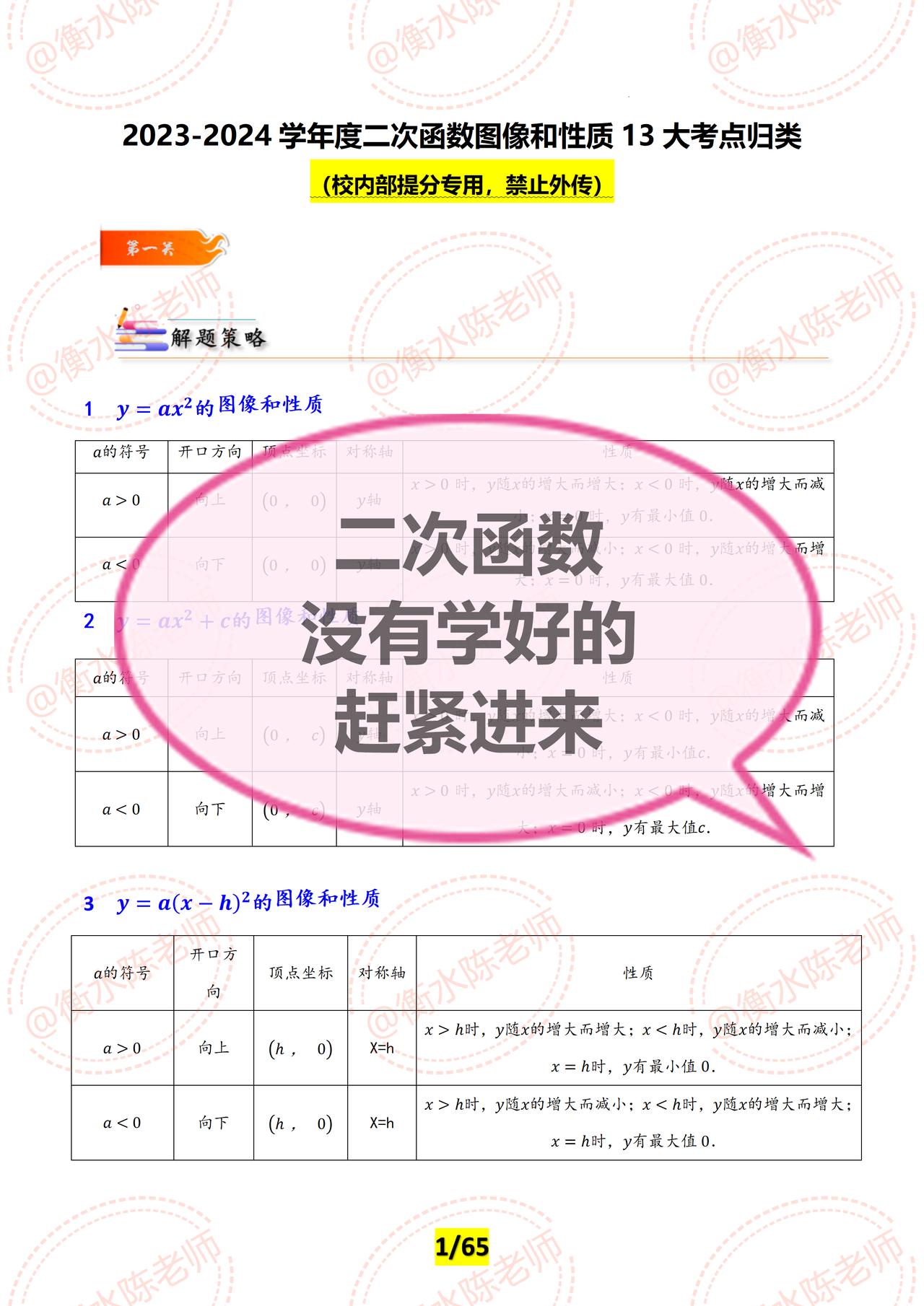 二次函数这个章节的内容，也是中考必考的内容，不仅分值占比高，难度上也大了一些，这
