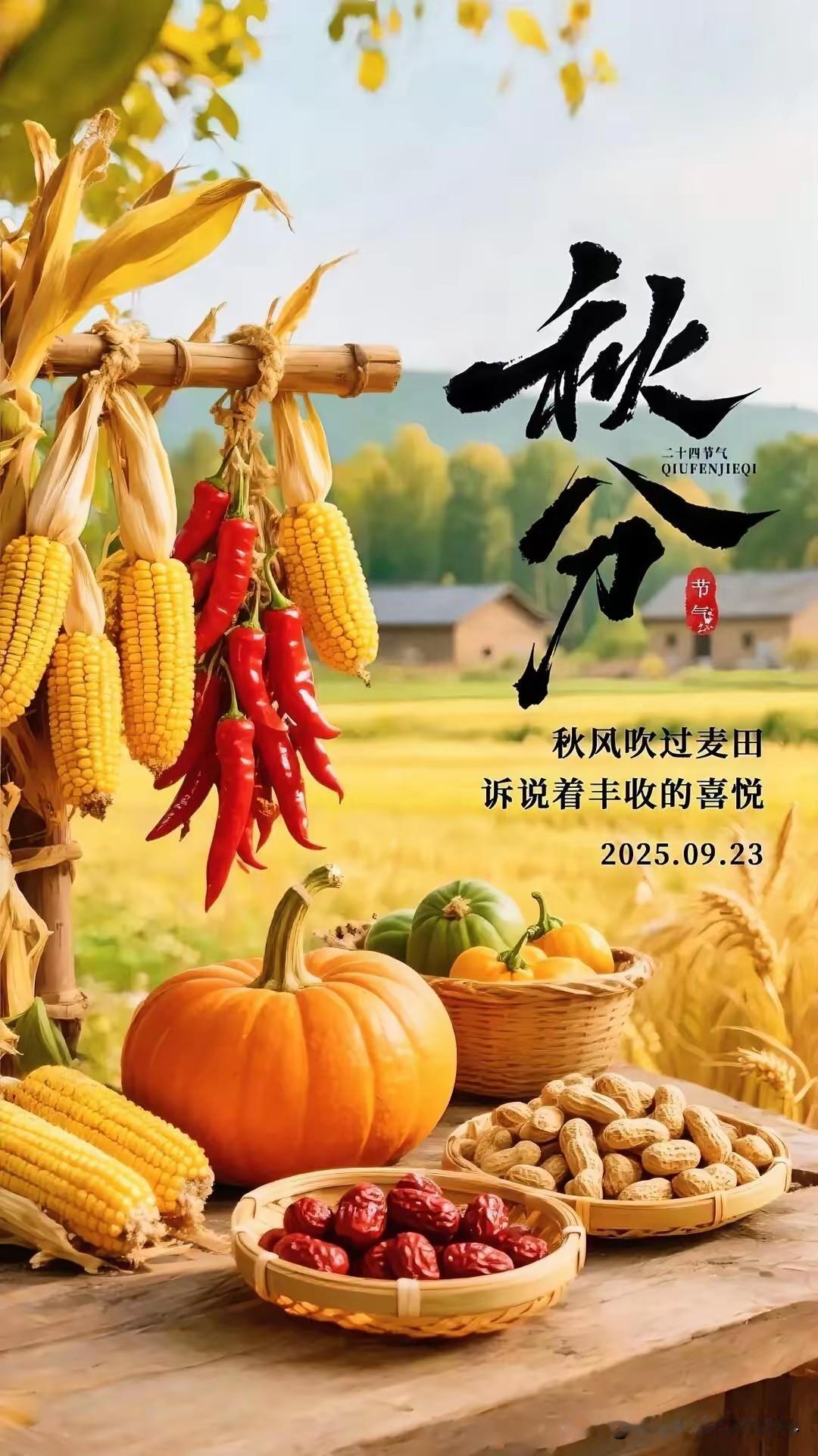 今天是9月23日   秋分，今日秋分，昼夜均而暑过过，此时秋高气爽，天气进入不冷