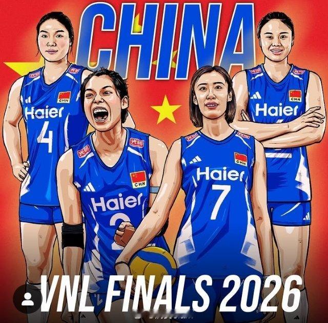 女排2026年世界女排联赛 总决赛插画版🇹🇷🇺🇸🇧🇷🇨🇳，这个画