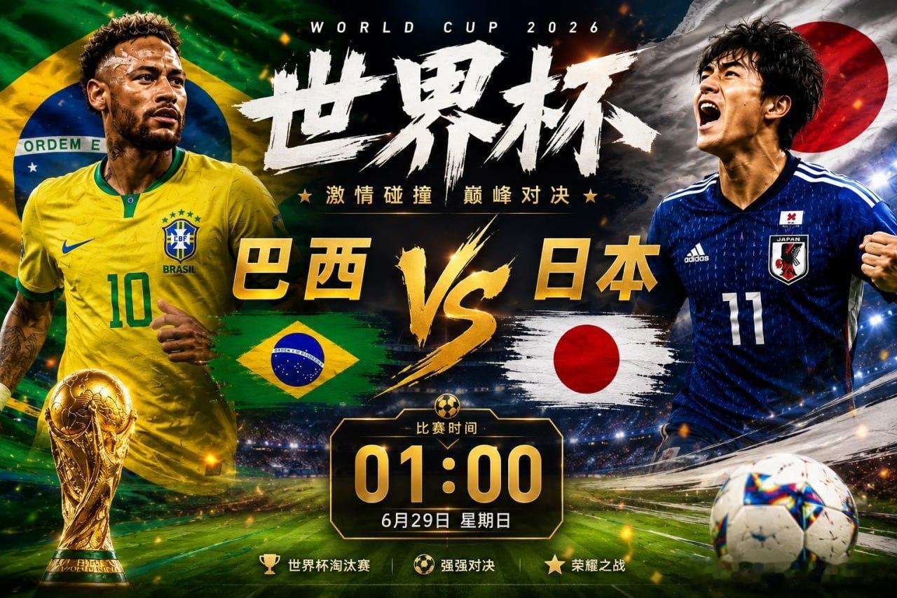 🏆 世界杯淘汰赛继续上演！⏰ 01:00🇧🇷 巴西 VS 日本 🇯🇵桑