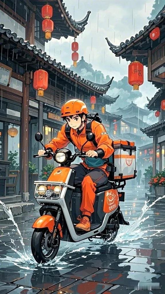 《外卖行者》
街头巷尾影匆忙，
配送外卖奔四方。
不顾风雨路无阻，
_____尾